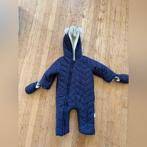 Baby bunting bear ears snowsuit  attached mittens fuzzy liner